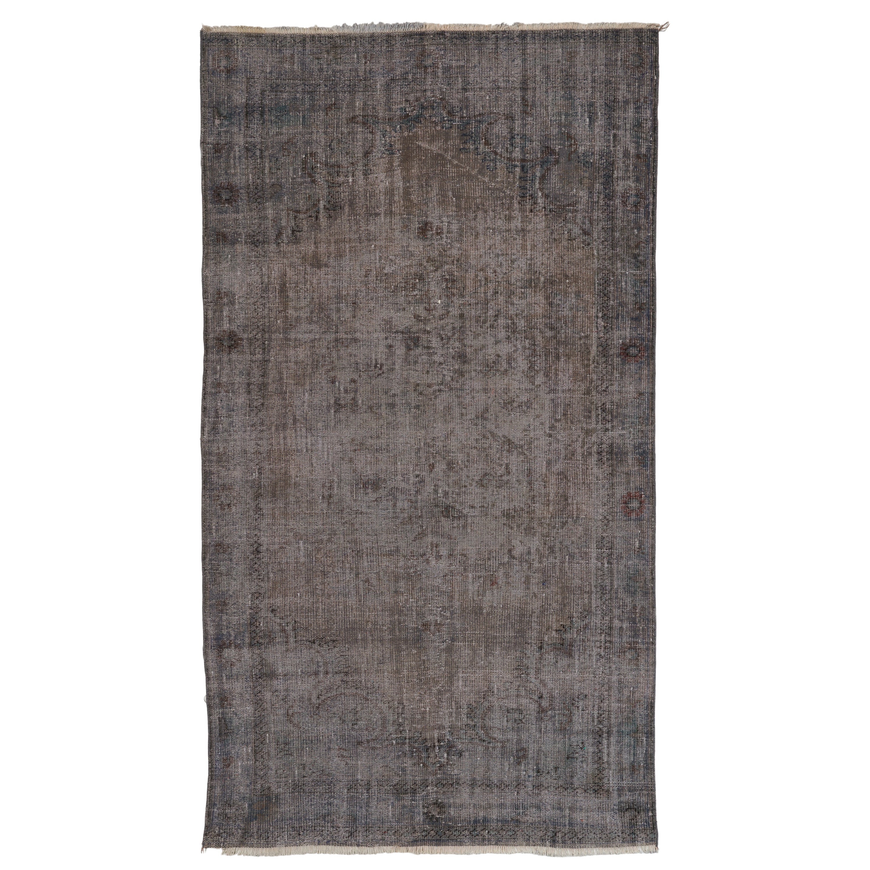 Handmade Shabby Chic Area Rug in Gray, Mid20th Century Turkish Carpet For Sale