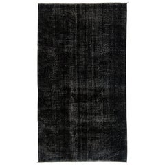 5.7x10 ft Solid Black Handmade Turkish Area Rug for Modern Home and Office Decor