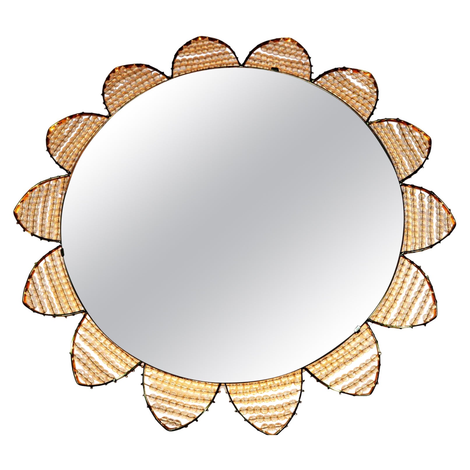 Decorative Illuminated Mirror, Sunburst or Flower Design, Pearls, 1970s For Sale