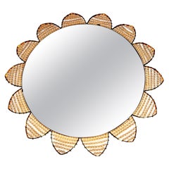 Decorative Illuminated Mirror, Sunburst or Flower Design, Pearls, 1970s
