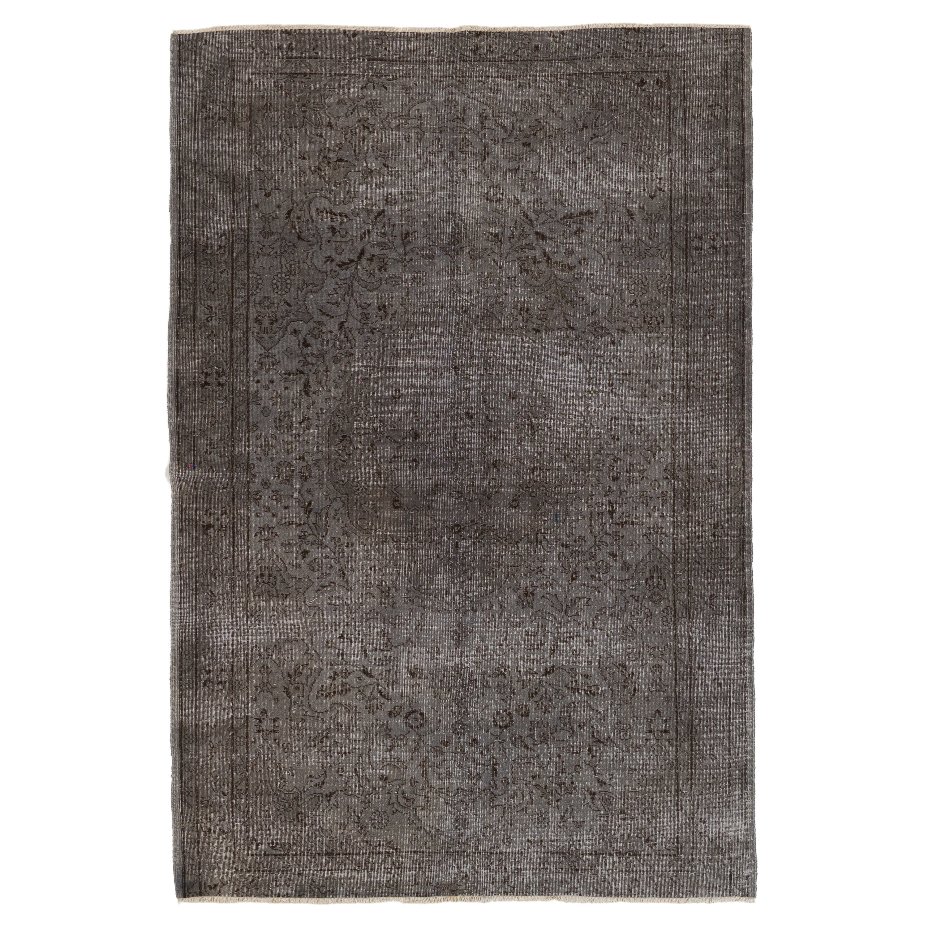 6x9 Fuß handgefertigter Teppich aus der Mitte des Jahrhunderts aus Zentralasien, zeitgenössischer grauer Teppich