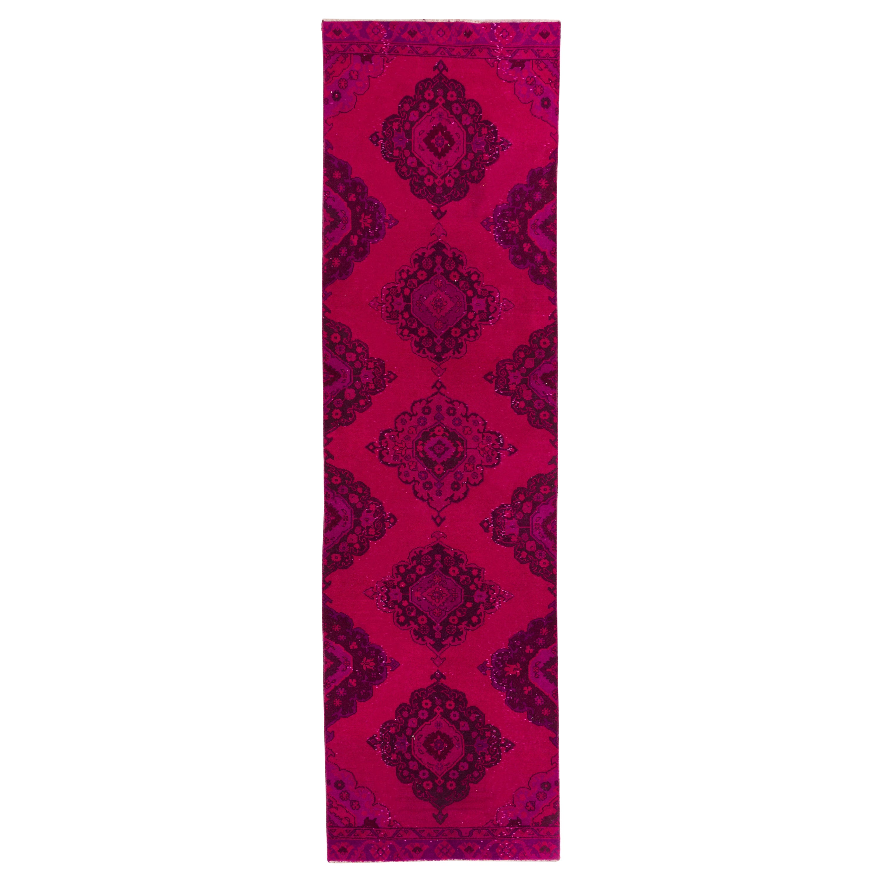 Hand Knotted Runner Rug in Pink, Modern Turkish Carpet for Hallway For Sale