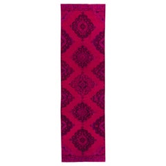 Hand Knotted Runner Rug in Pink, Modern Turkish Carpet for Hallway