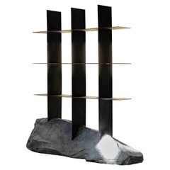 Contemporary Metal Shelf Sculpted with Natural Form Grey Stone by Niclas Wolf