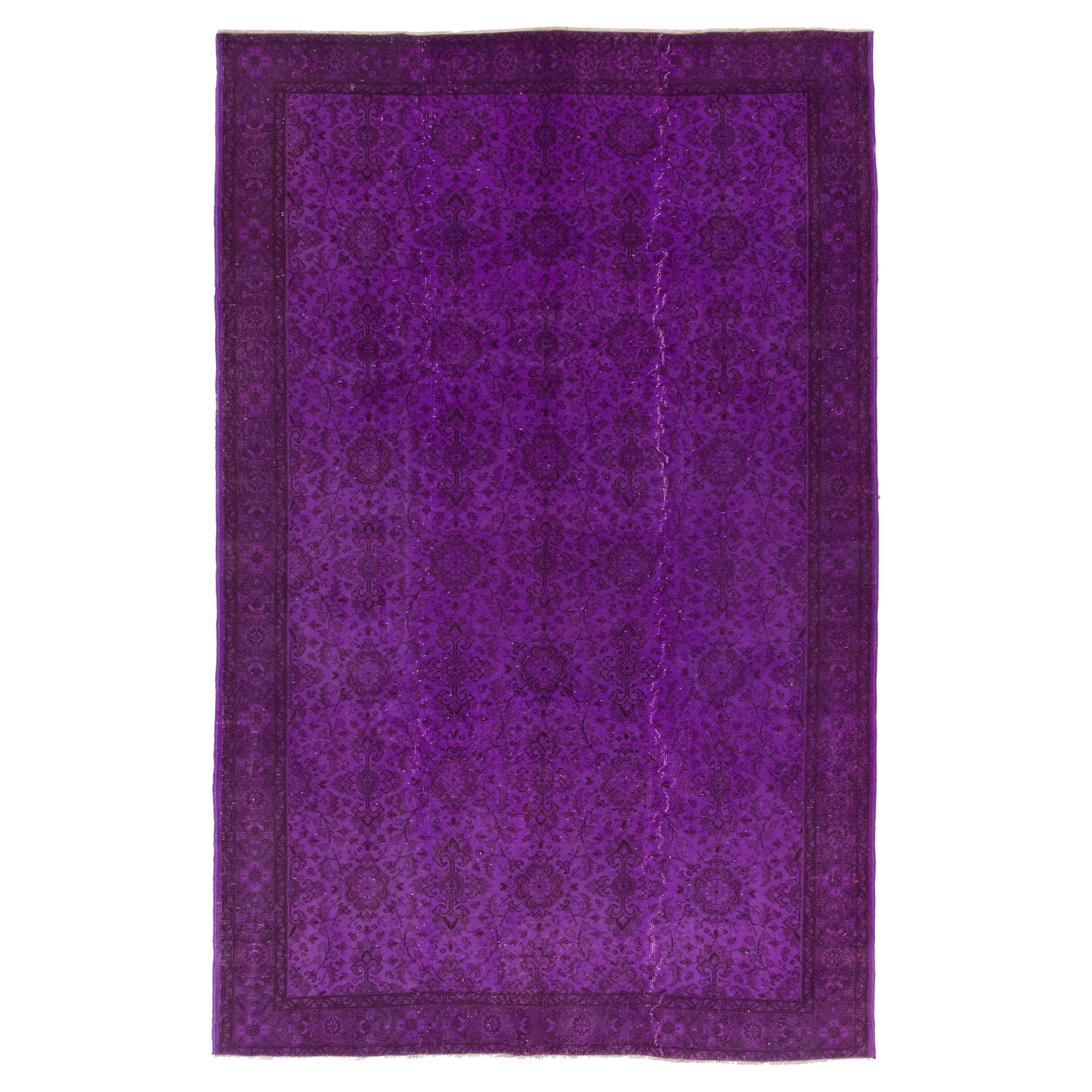 Modern Turkish Area Rug in Purple, Floral Patterned Handmade Carpet For Sale