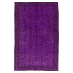 Modern Turkish Area Rug in Purple, Floral Patterned Handmade Carpet