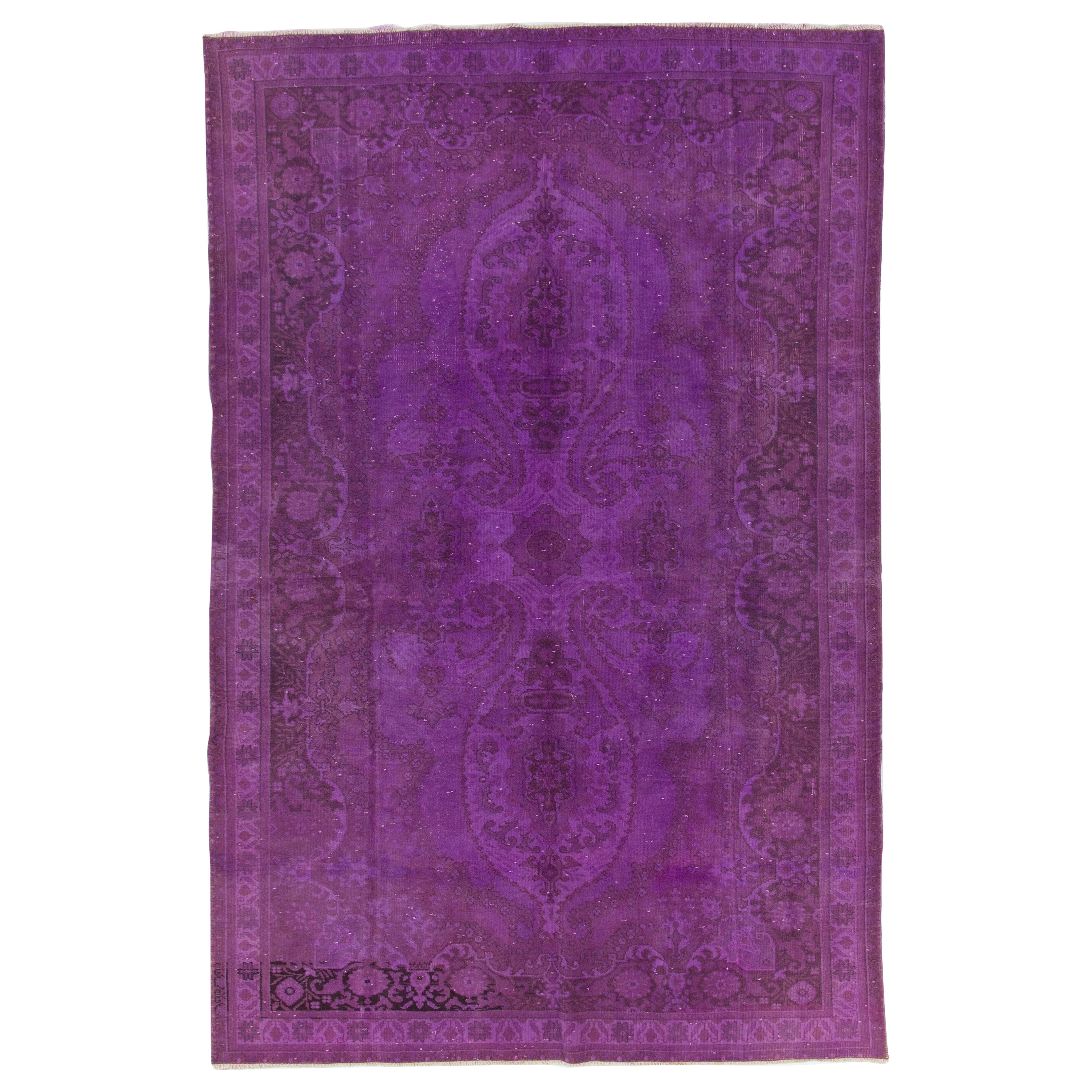 Purple Handmade Anatolian Wool Area Rug for Contemporary Interiors For Sale