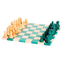 Jeu d'échecs italien en albâtre pêche / vert malachite