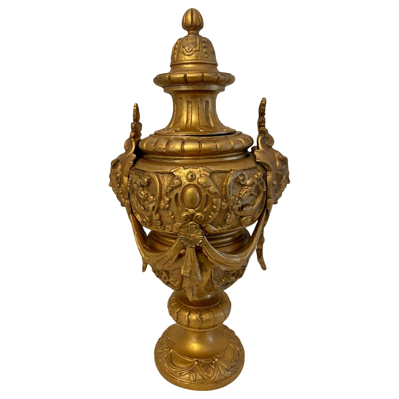 Antique Victorian Quality Gilded Brass Urn For Sale