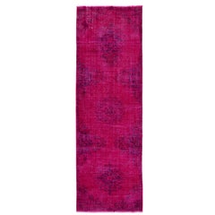 Vintage Contemporary Handmade Anatolian Runner Rug in Pink for Hallway Decor