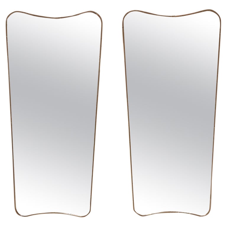 2 Large Gio Ponti's for Fontana Arte Wall Mirrors with Brass Frame