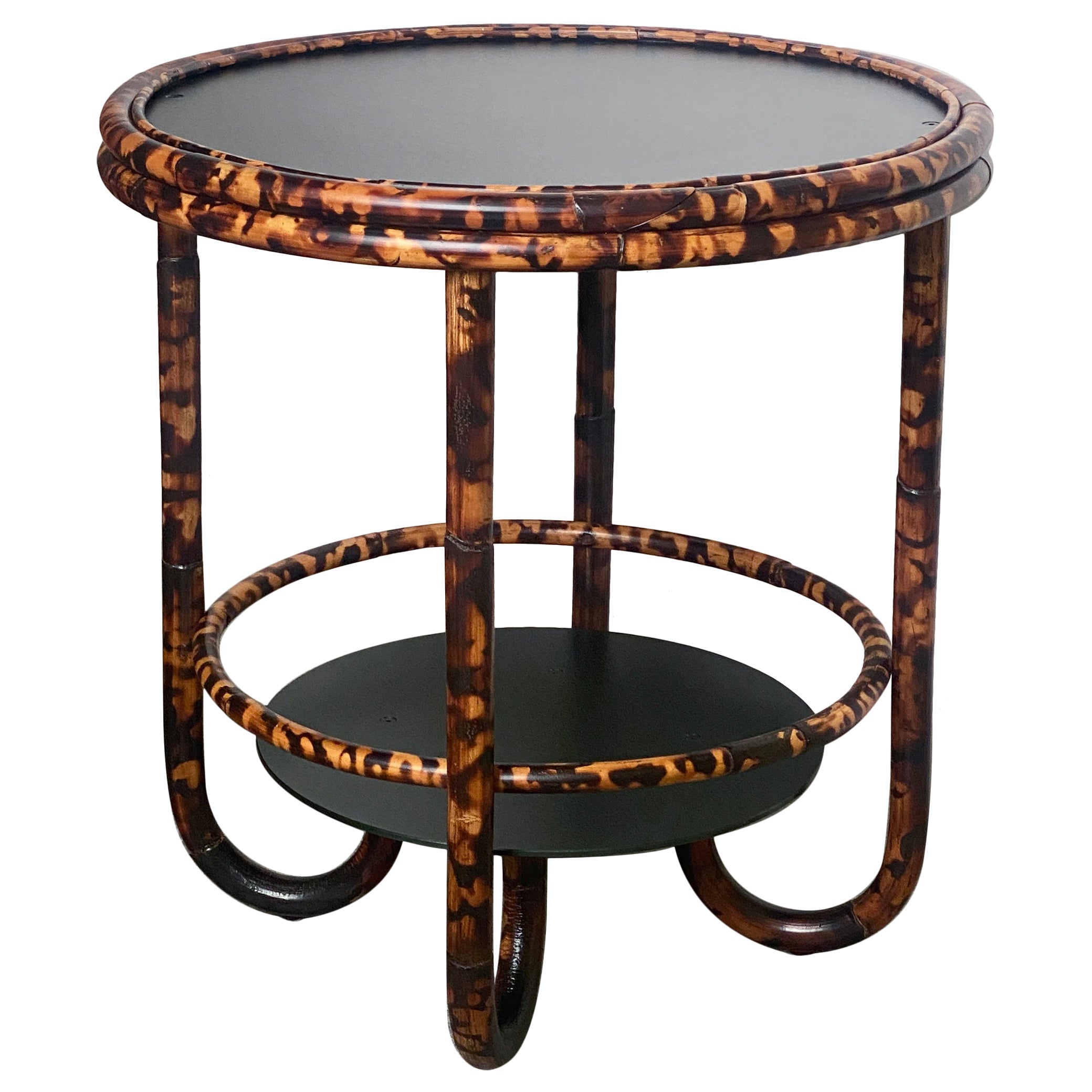 Tortoise Torched Rattan and Forest Green Anodised Aluminium Cocktail Table For Sale