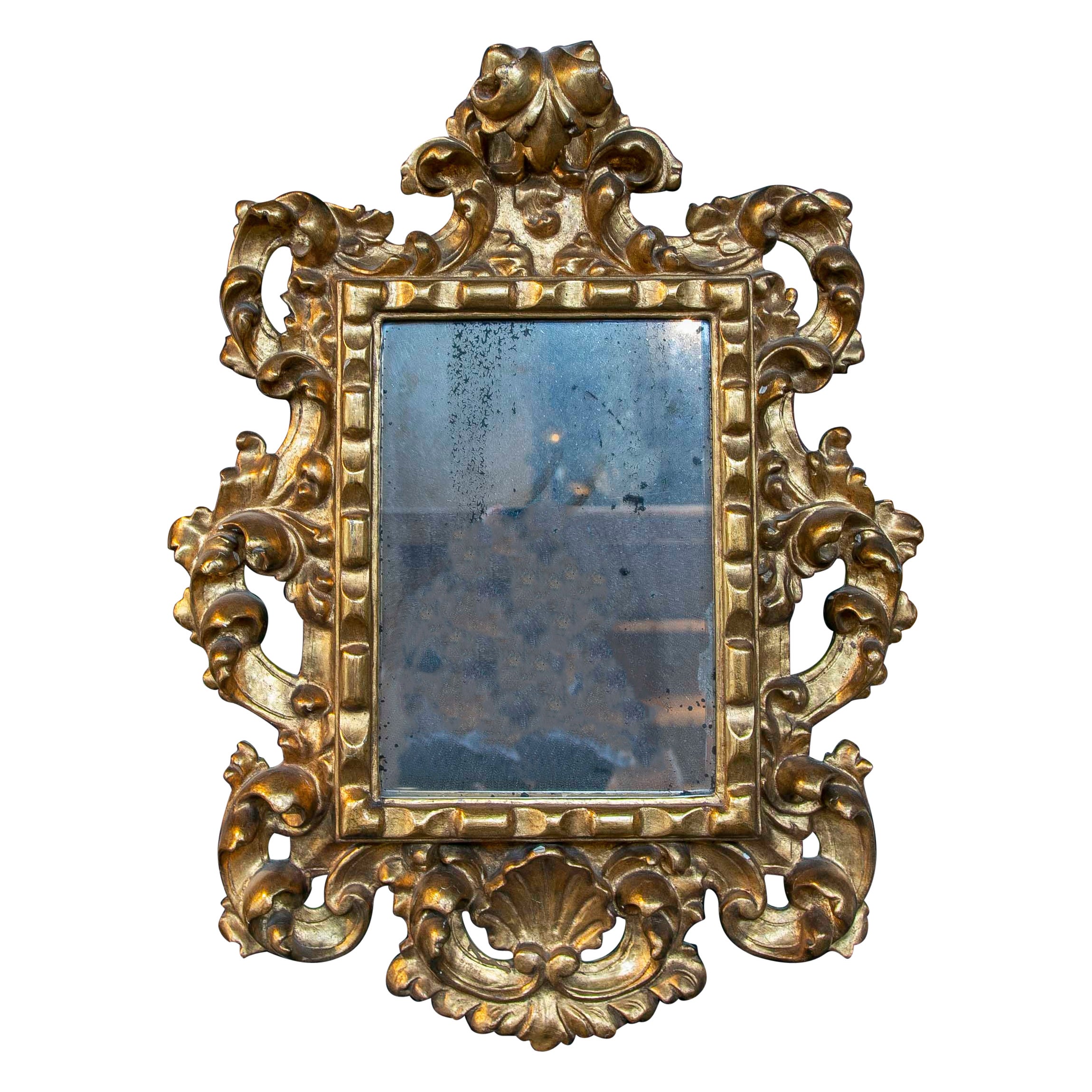 1950s Spanish Wooden Mirror Gilded with Decoration of Rocks and Shells