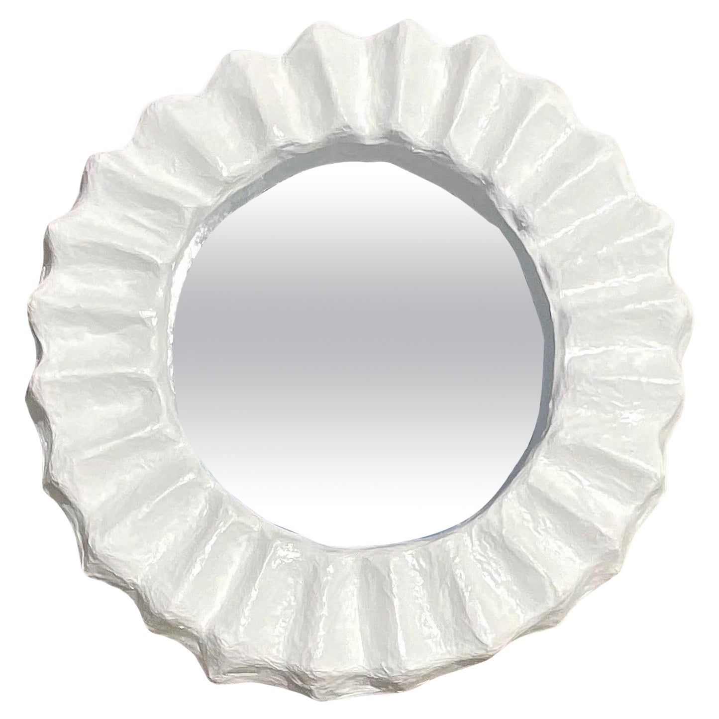 Early 21st Century White Ruffle Frame Mirror