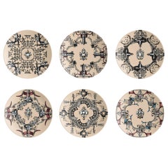 Vintage Pompei, Six Contemporary Porcelain Plates with Decorative Design