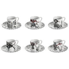 Six tasses à café décorées contemporaines Pompei avec assiettes