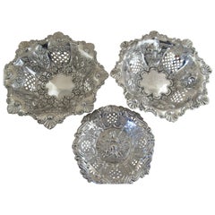 Sterling Silver, Set of 3 Sweetmeat Dishes, Hallmarked, Birmingham, 1898