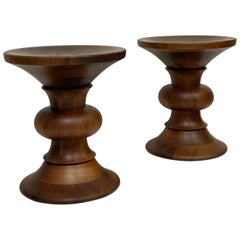 Eames Walnut Time Life Stool Side Table Pair