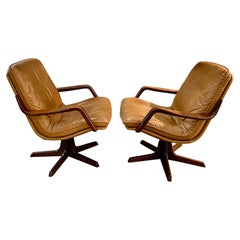 Vintage Pair of Swedish Leather Swivel Chairs