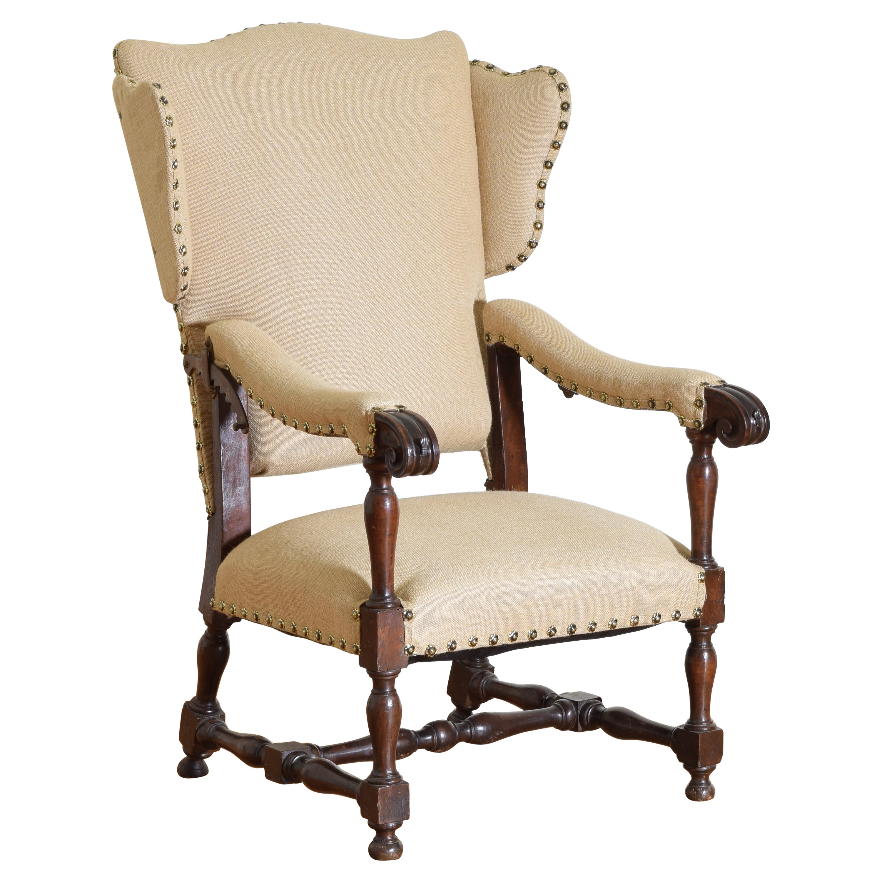 Italian Late Baroque Period Walnut and Upholstered Reclining Armchair For Sale