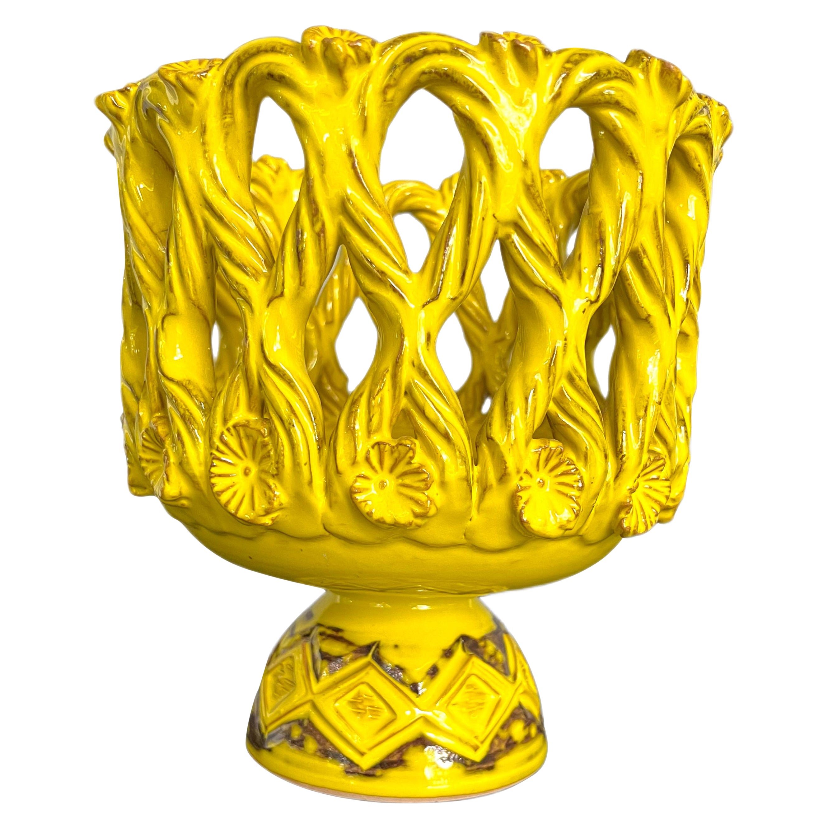 Vintage Italian Glazed Yellow Terracotta Table Centerpiece Made in, 1967 For Sale