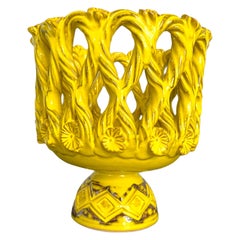 Retro Italian Glazed Yellow Terracotta Table Centerpiece Made in, 1967