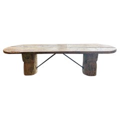 10' Monumental Oak Slab Double Pedestal Dining Table, France