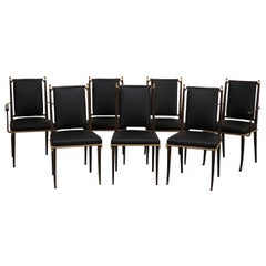 Vintage French Midcentury Blackened Iron Dining Chairs, Set of 7