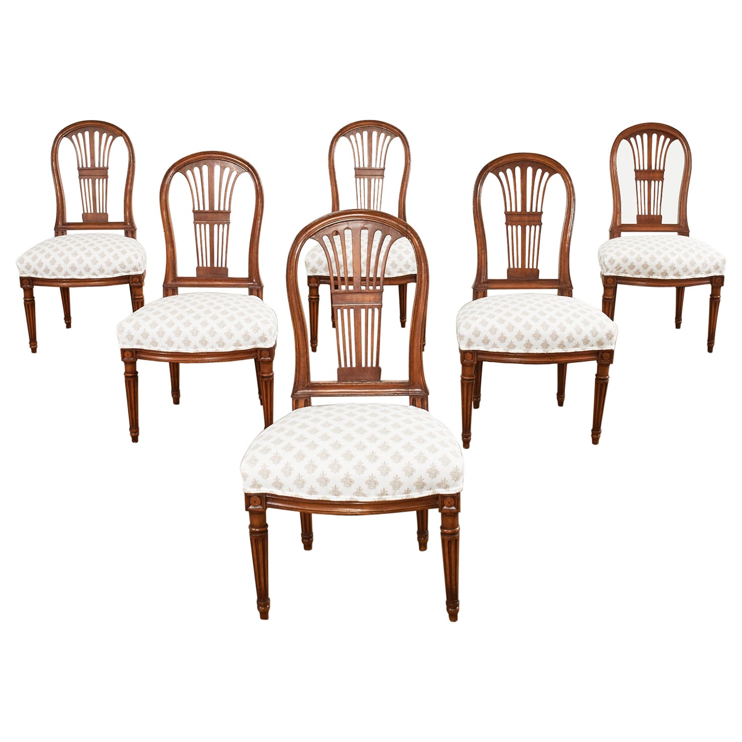 Set of Six Louis XVI Style Walnut Dining Chairs 