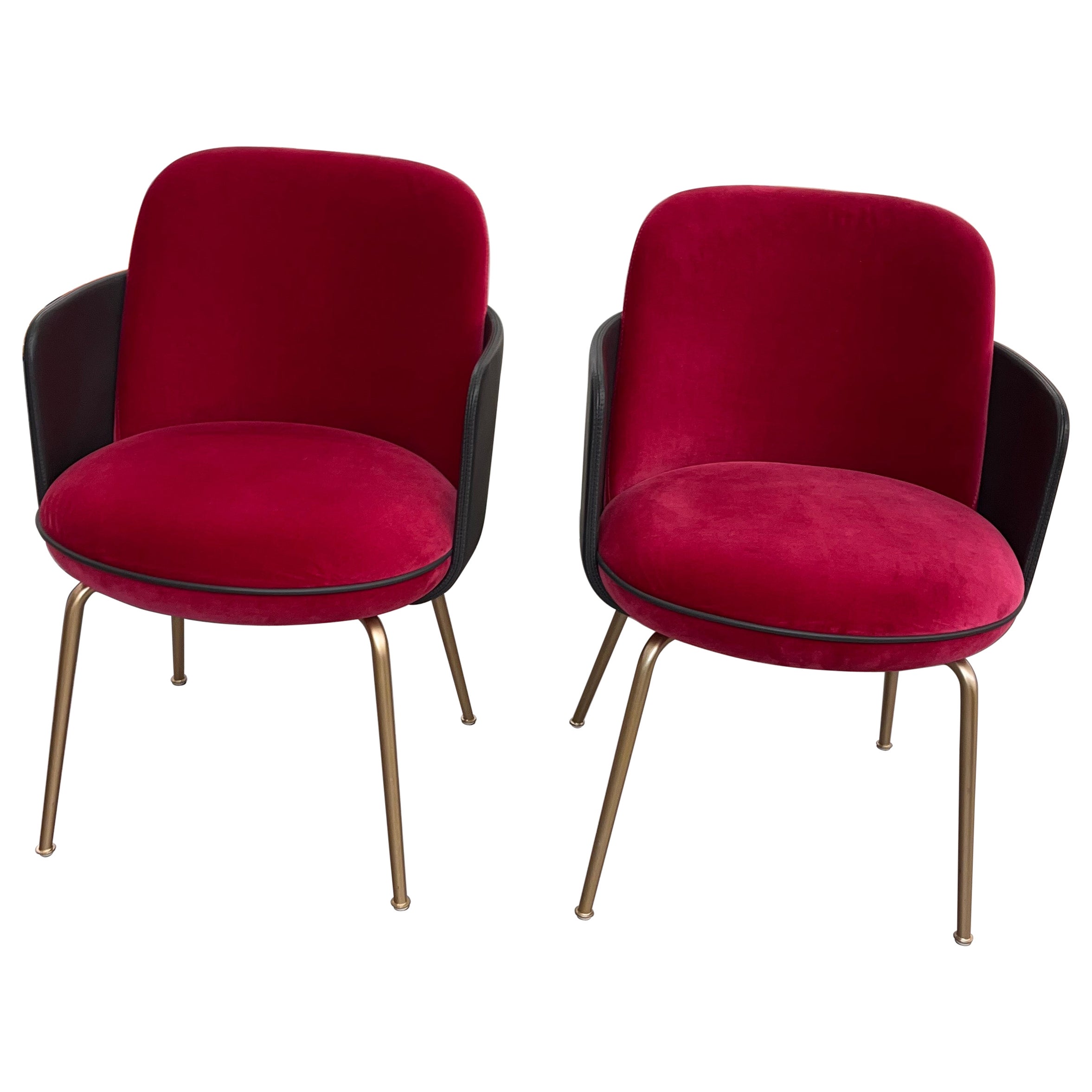 Wittmann Set of Two Pink Velvet Merwyn Armchairs by Sebastian Herkner in STOCK For Sale