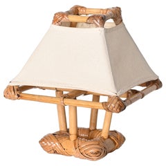 Lampe de table en rotin et bambou du milieu du siècle dernier, d'après Louis Sognot, années 1960