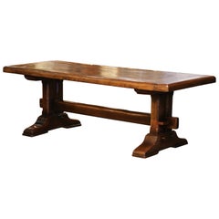 18th Century French Carved Oak Farm Trestle Table from Normandy