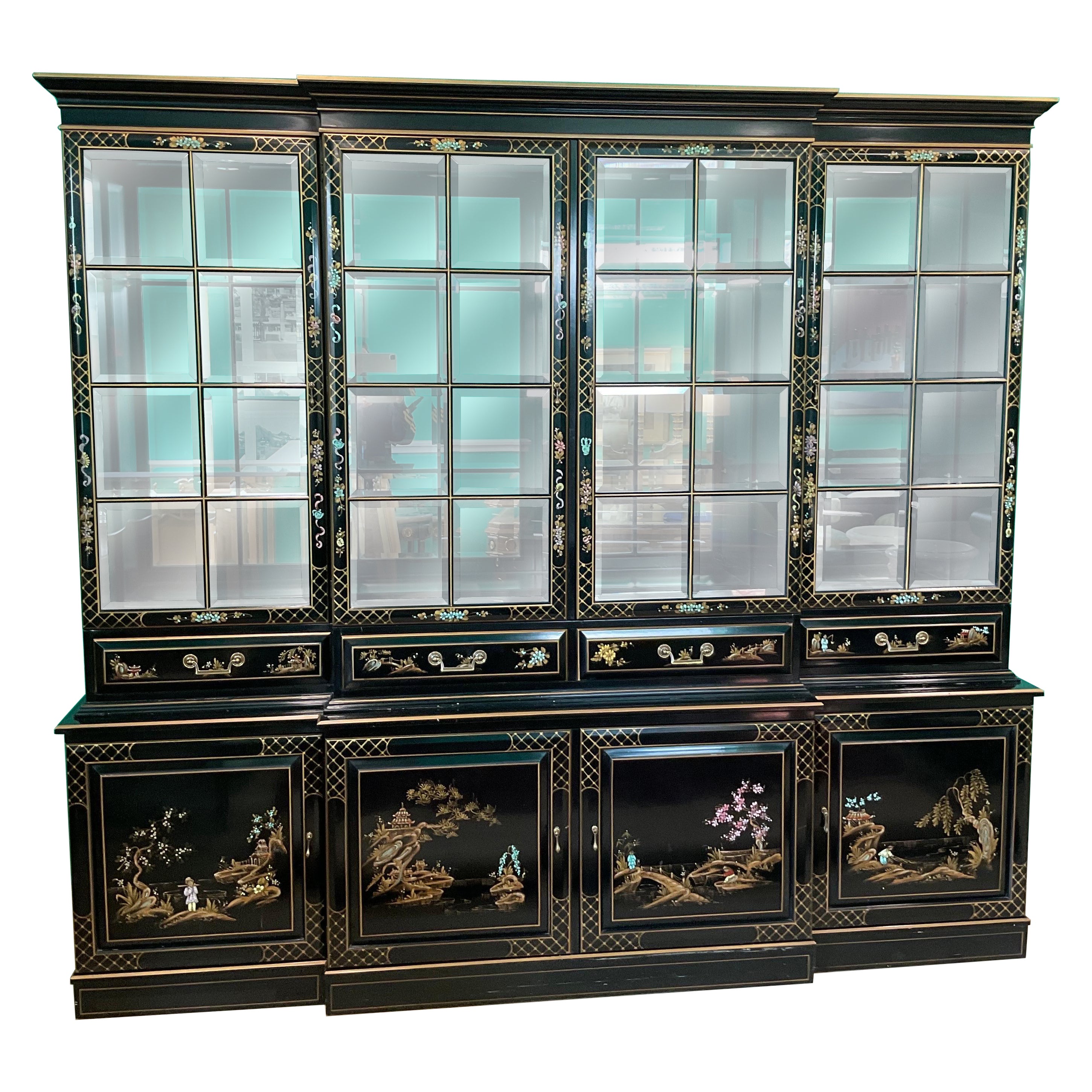1960s Vintage Union National Chinoiserie China Cabinet For Sale