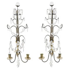18th Century Swedish Gustavian Pair of Brass Wall Appliques, Two Candle Lights