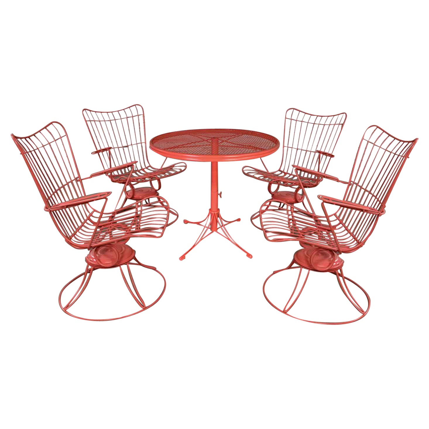 MCM Homecrest table de salle à manger ou table basse réglable en corail et 4 chaises Springer pour l'extérieur