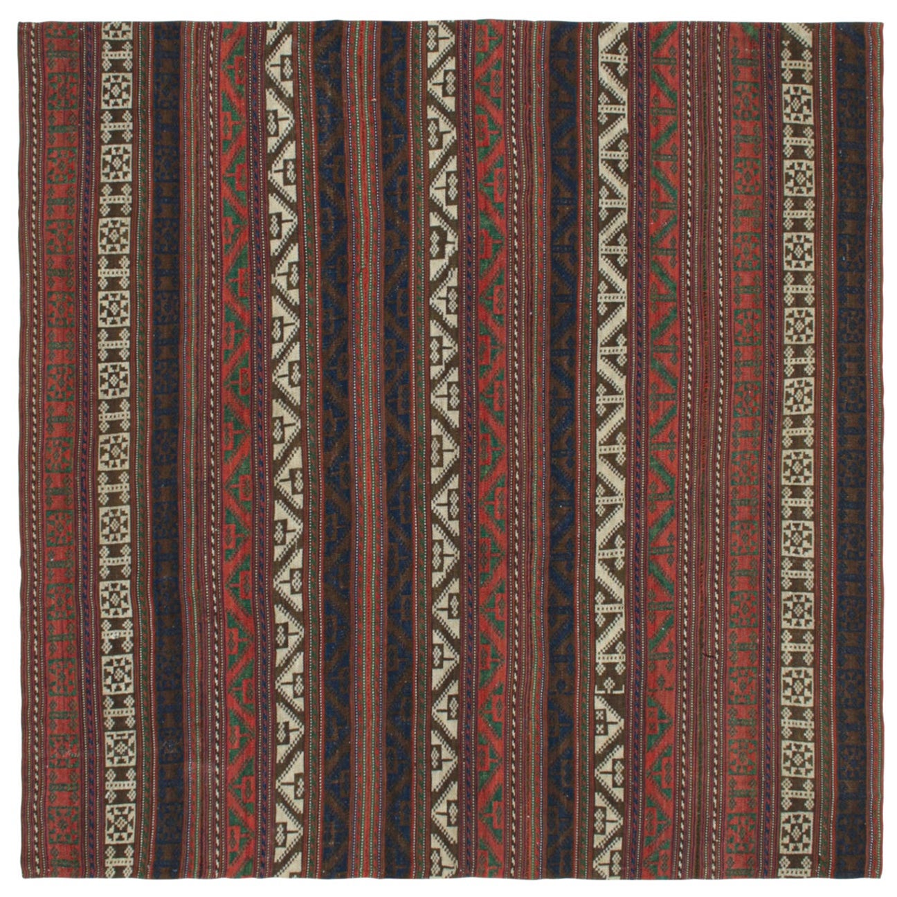 Vintage Kurdish Persian Kilim in Stripes & Geometric Patterns For Sale