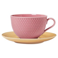 Rhombe Color Tea Cup with Matching Saucer, Rose/Sand