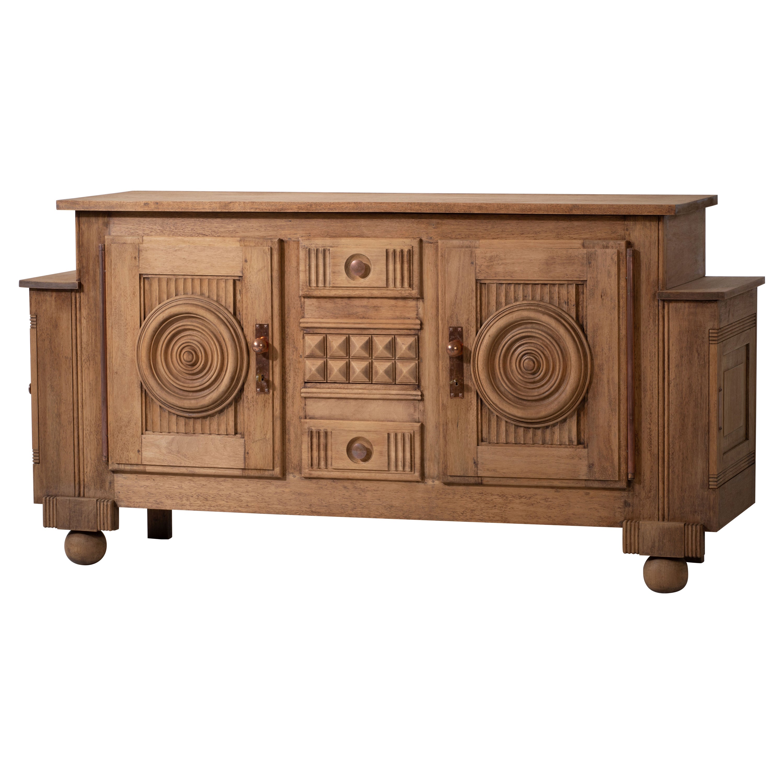 Solid Oak Credenza, Charles Douduyt, France, 1940s For Sale