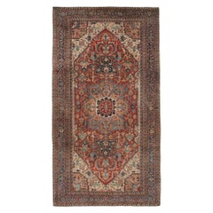 Tapis persan Heriz ancien surdimensionné rouge avec médaillon