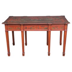 Antique Chinoiserie Imperial Red English Writing Partners Desk / Library Table, 19th C