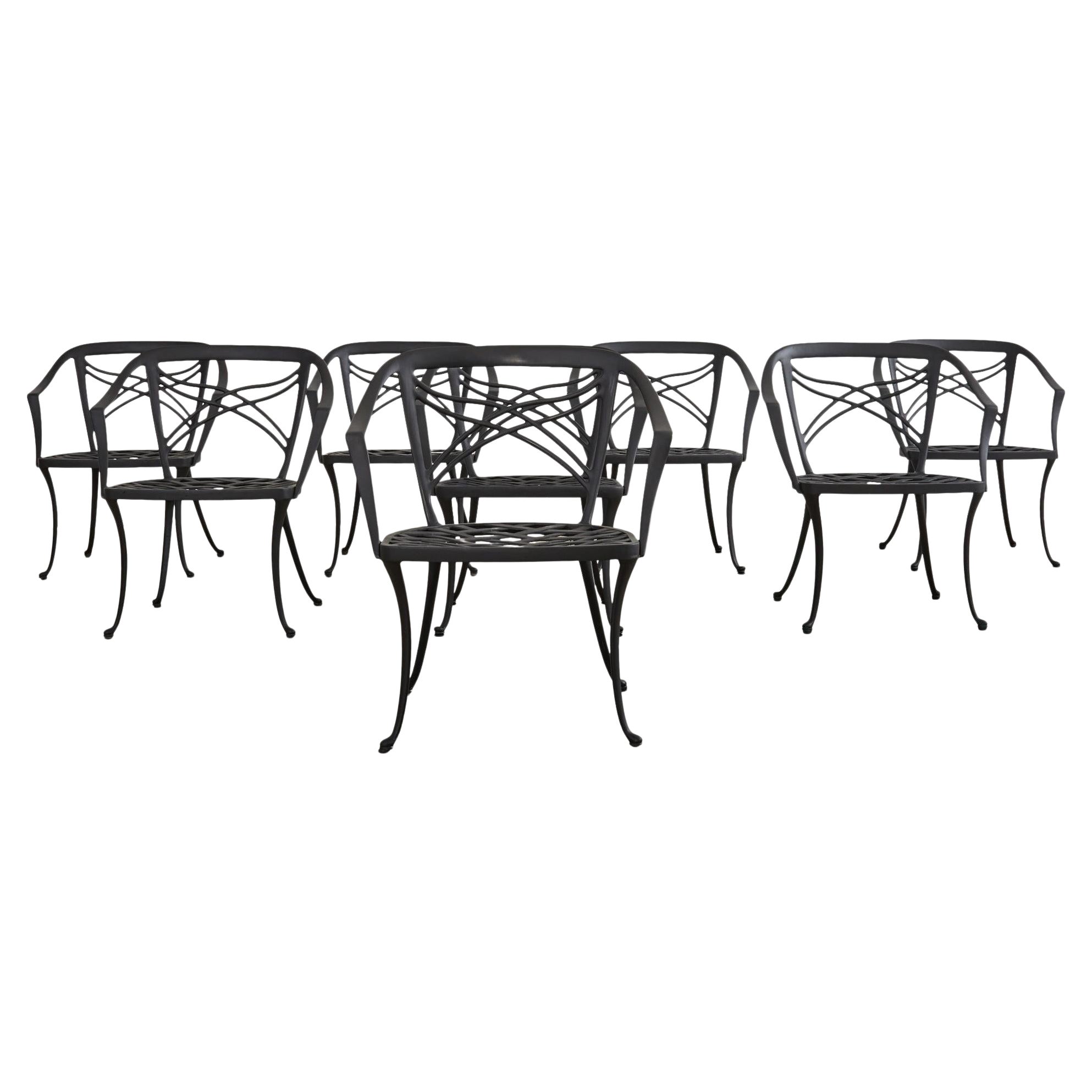 Juego de ocho sillones de comedor de jardín clásicos Brown Jordan
