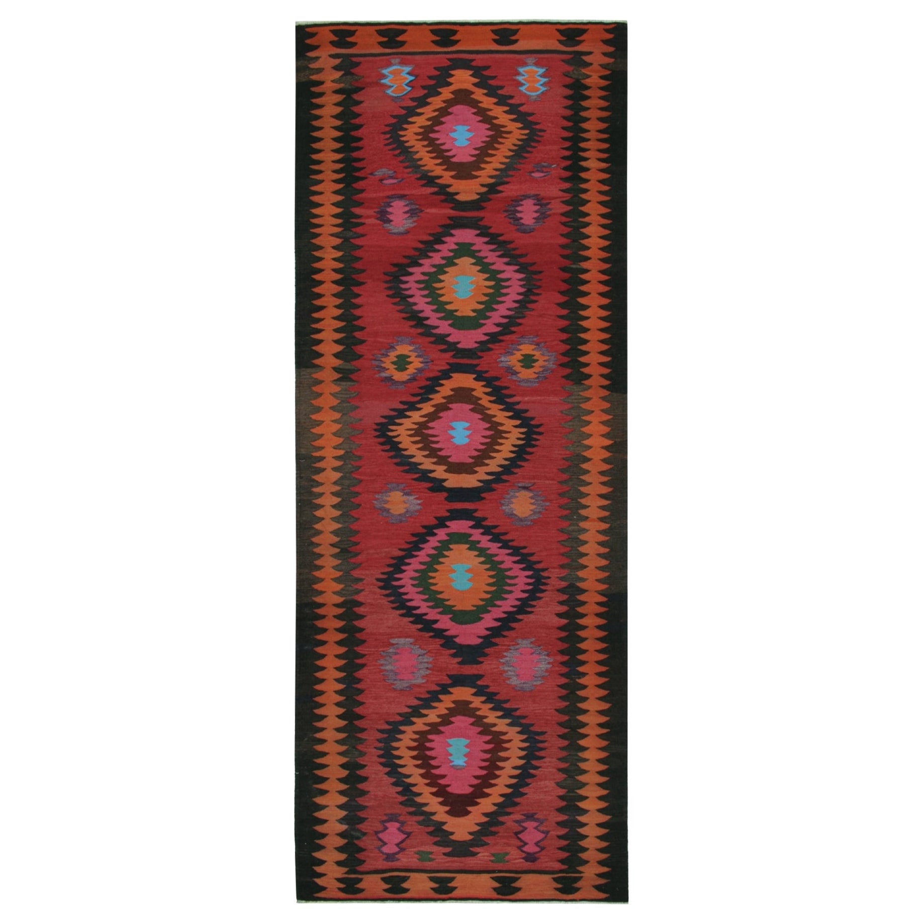 Kilim persa vintage Karadagh en rojo con medallones vibrantes
