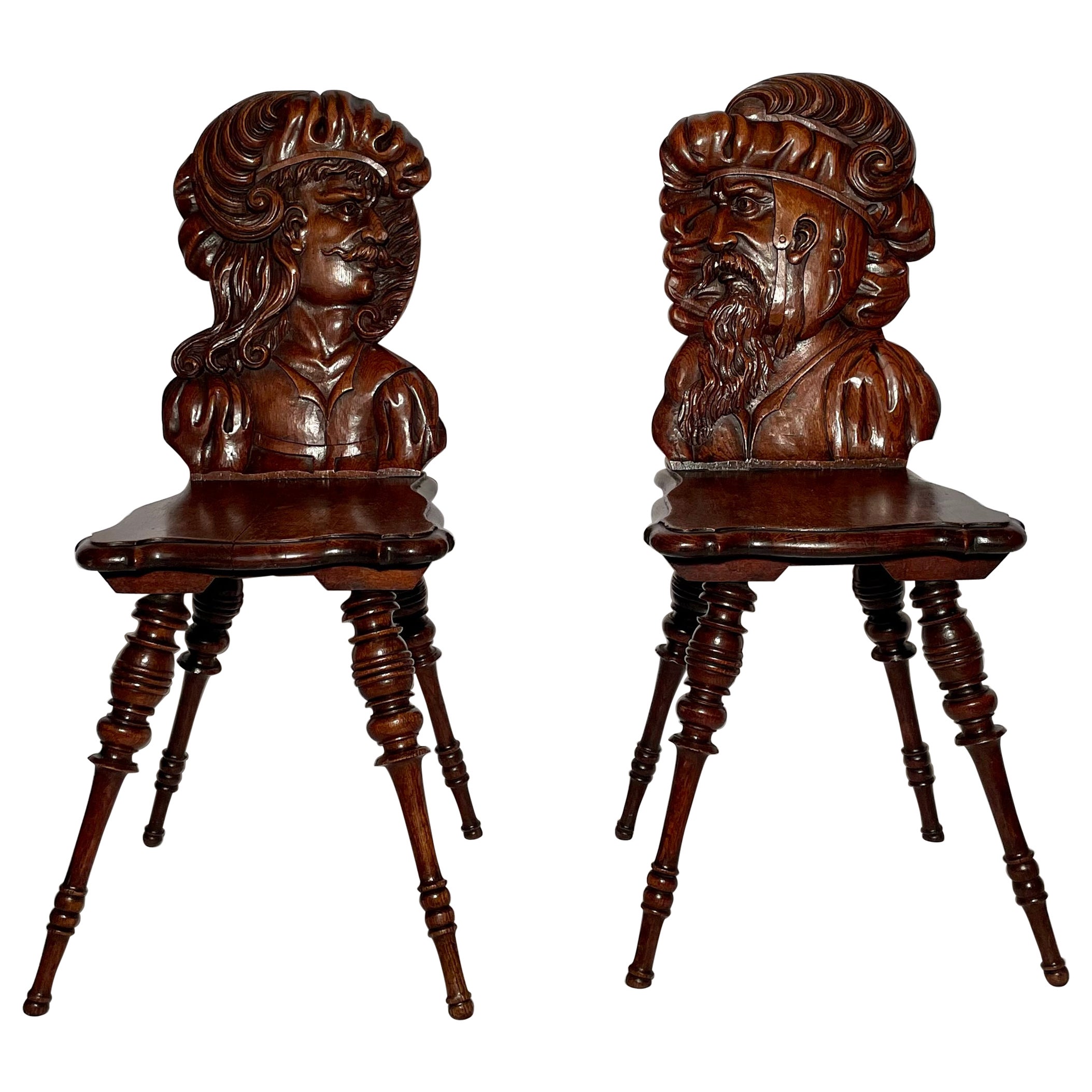 Pair Antique English Oak Hall Chairs, circa 1860