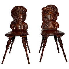 Pair Antique English Oak Hall Chairs, circa 1860