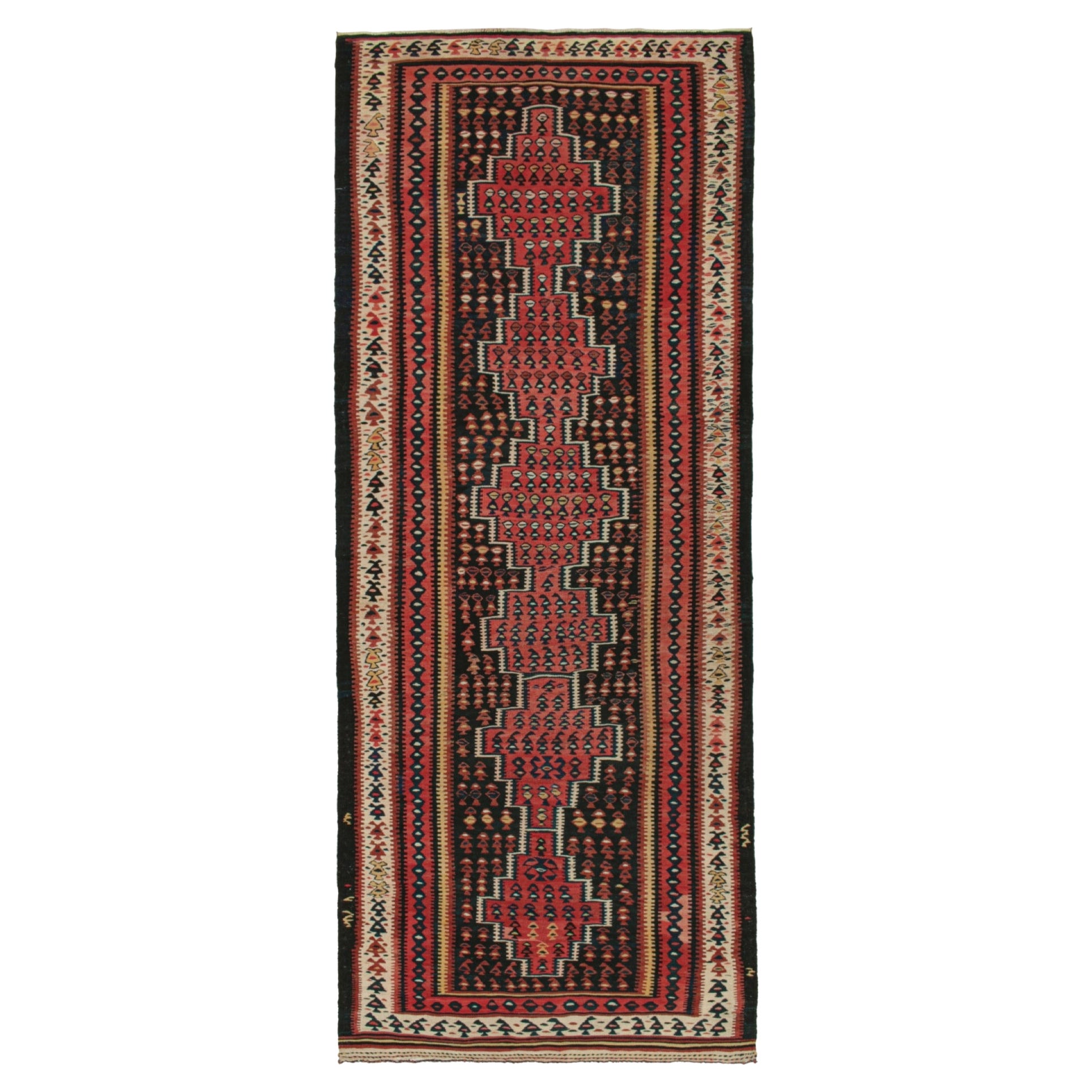 Vintage Persian Kilim in Black and Red with Geometric Patterns For Sale