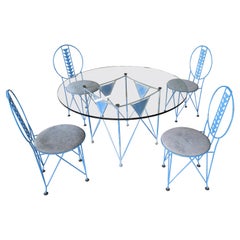 Frank Lloyd Wright Cassina Midway 2 and 3 Steel Dining Set in Blue Color, 1986