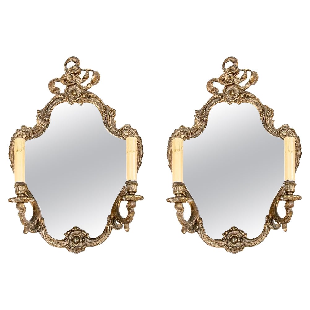 Pair French Style Mirrors With Electric Candle Sconces