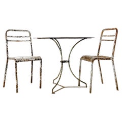 'Set of 3' Antique French Metal Bistro Table and Chairs