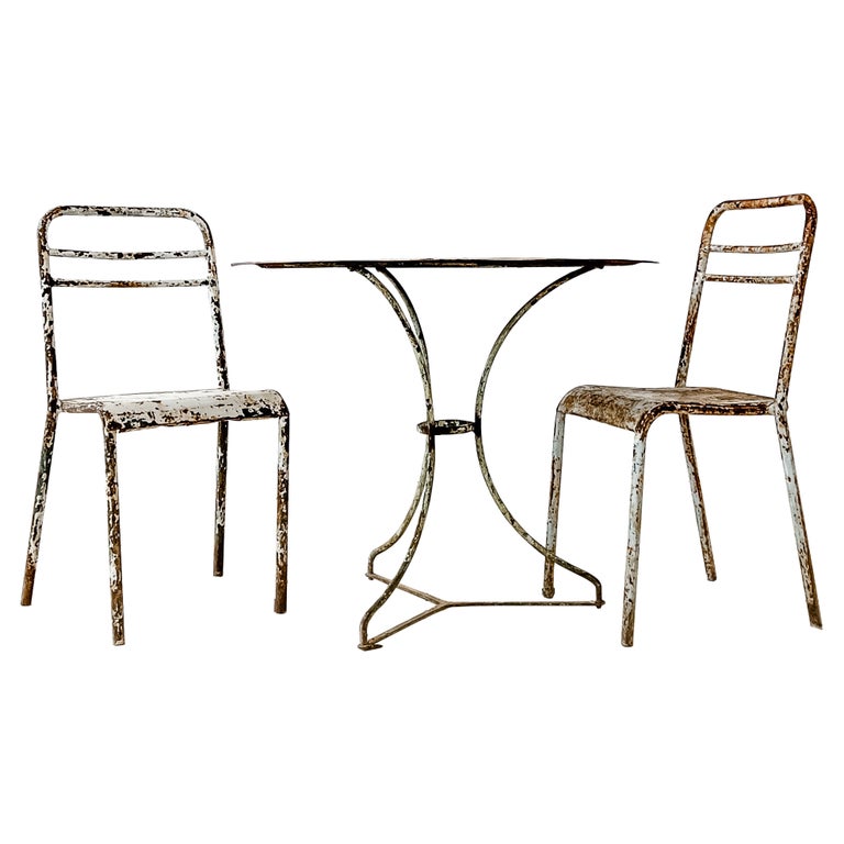 'Set of 3' Vintage French Metal Bistro Table and Chairs For Sale at 1stDibs