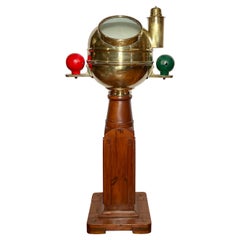 Retro Copper & Brass Ship's Binnacle with Compass & Lantern, circa 1940s-1950s